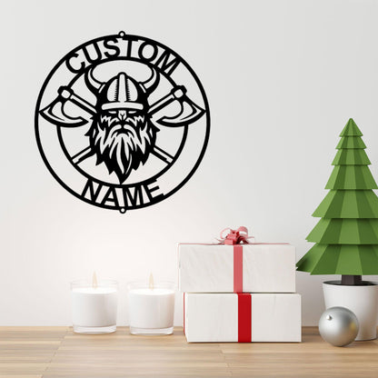 Viking Battle Axe Ring Monogram Personalized Name Indoor Outdoor Steel Wall Sign Metal Art - Mallard Moon Gift Shop