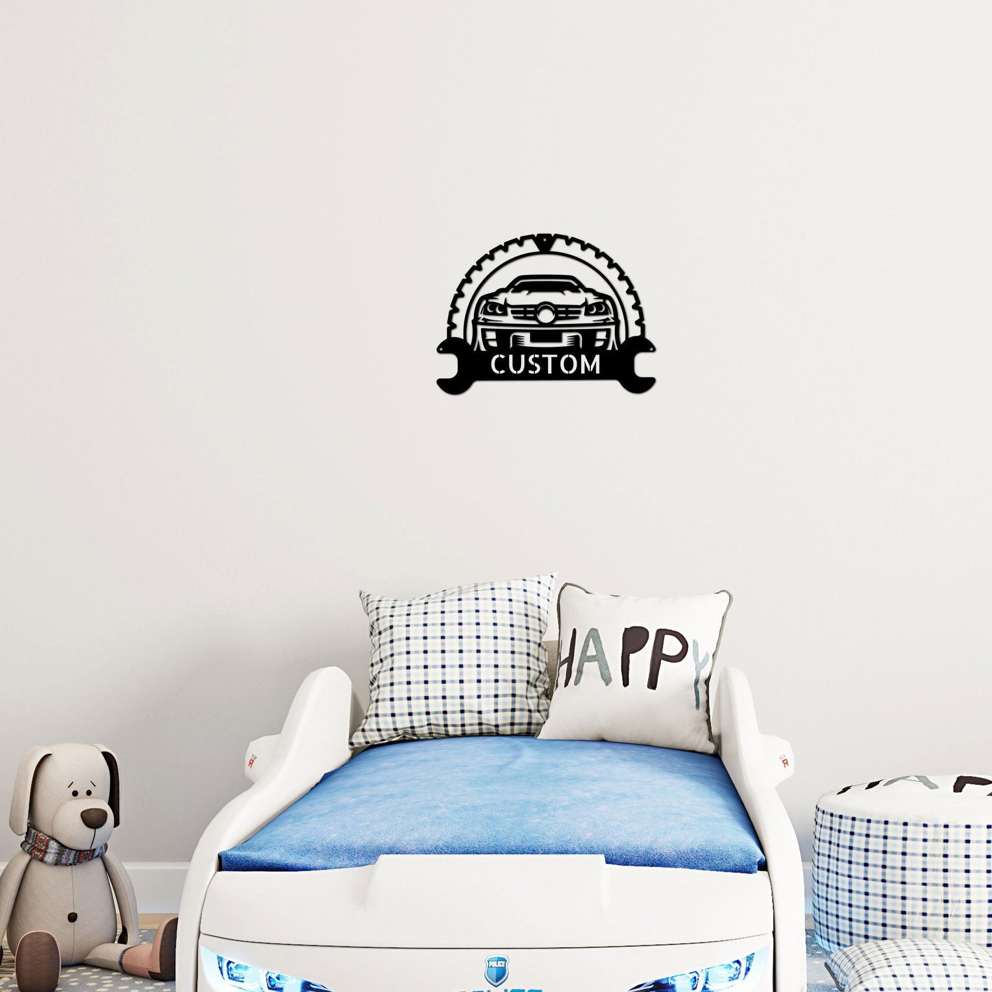 Personalized Classic Car Monogram Indoor Outdoor Steel Wall Sign - Mallard Moon Gift Shop