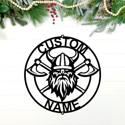 Viking Battle Axe Ring Monogram Personalized Name Indoor Outdoor Steel Wall Sign Metal Art - Mallard Moon Gift Shop