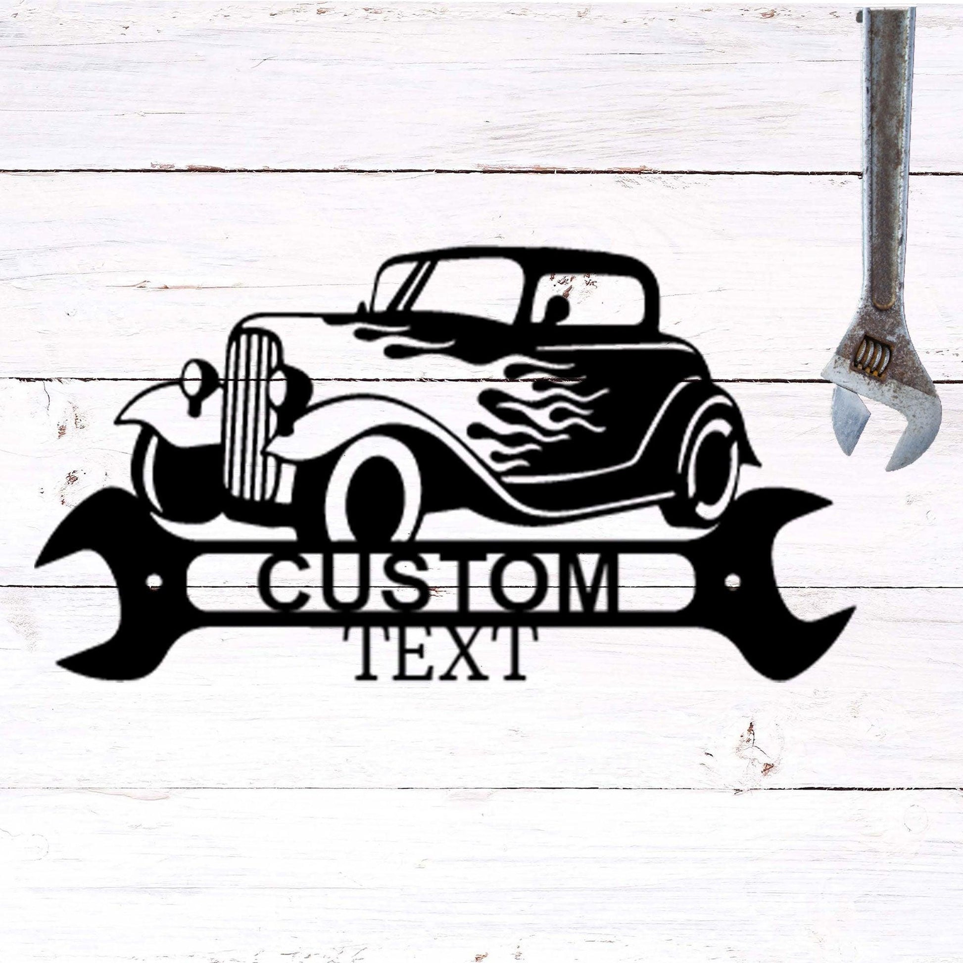 Hot Rod Shop Monogram Personalized Indoor Outdoor Steel Wall Sign Metal Art - Mallard Moon Gift Shop