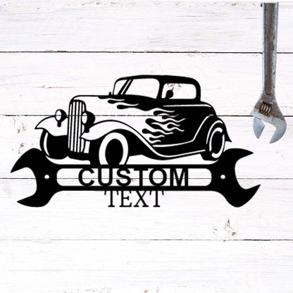 Hot Rod Shop Monogram Personalized Indoor Outdoor Steel Wall Sign Metal Art - Mallard Moon Gift Shop