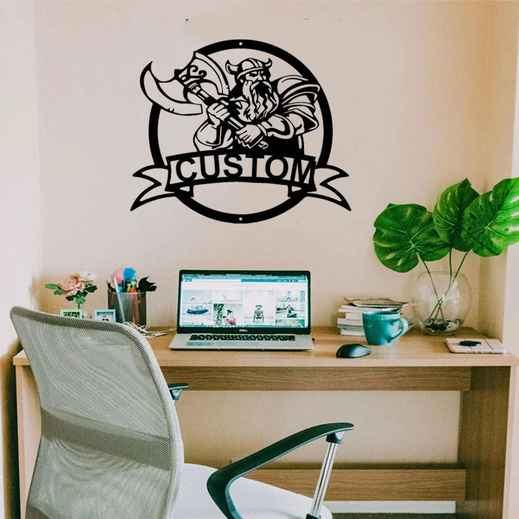 Fighting Viking Monogram Personalized Name Indoor Outdoor Steel Wall Sign Metal Man Cave Art