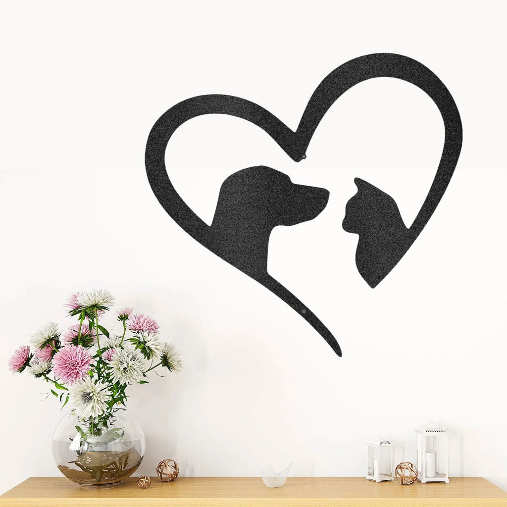 Pet Love Dog and Cat Heart Indoor Outdoor Steel Sign