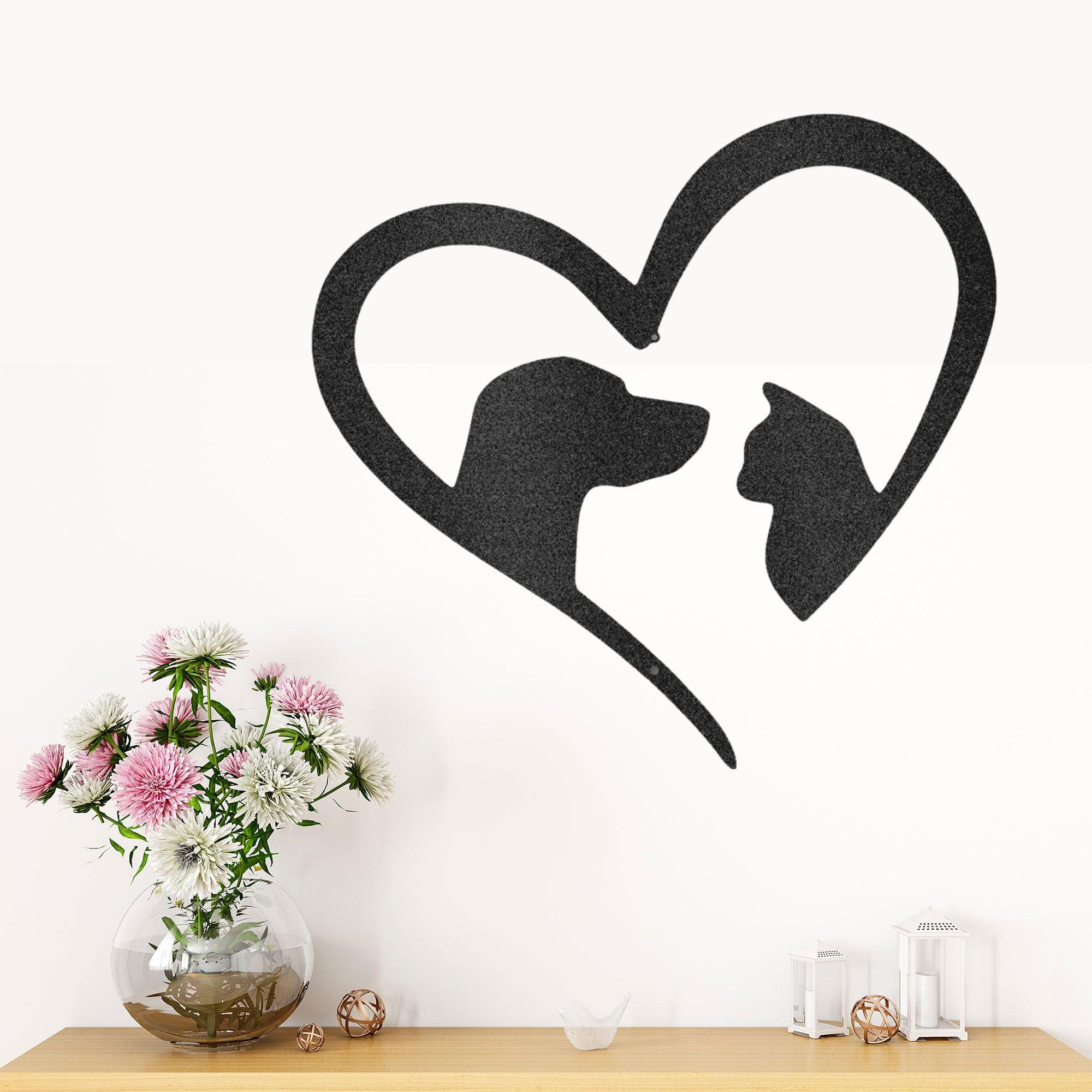 Pet Love Dog and Cat Heart Indoor Outdoor Steel Sign - Mallard Moon Gift Shop
