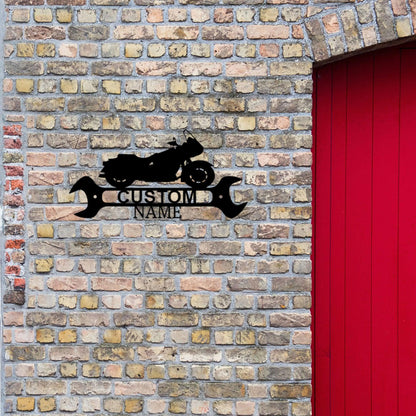 Cruiser Motorcycle Shop Monogram Personalized Indoor Outdoor Steel Wall Sign Metal Art - Mallard Moon Gift Shop
