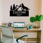 Coyote and Mountains Custom Name Metal Wall Sign