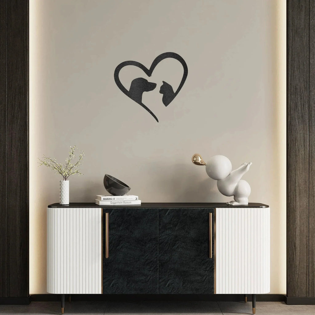 Pet Love Dog and Cat Heart Indoor Outdoor Steel Sign