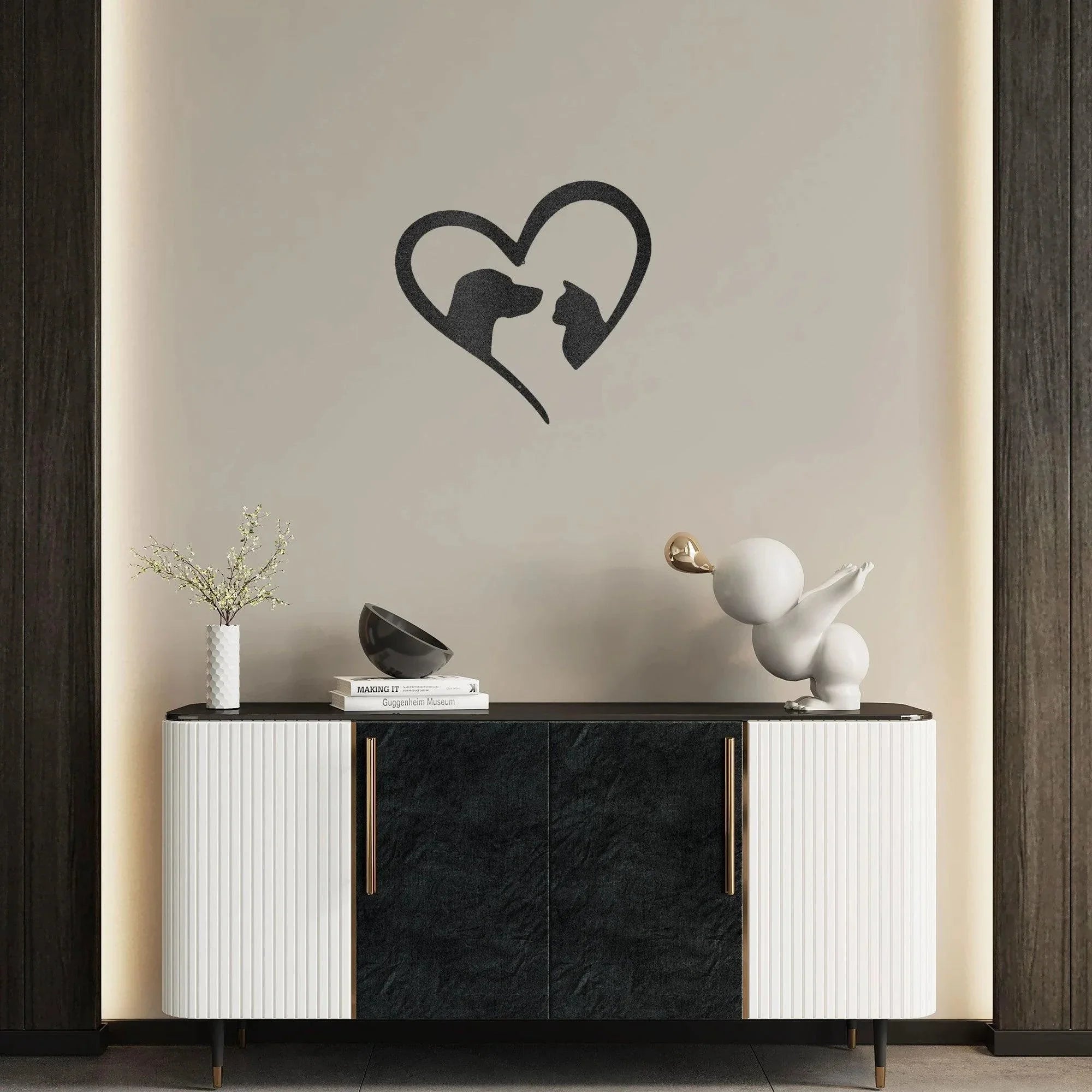 Pet Love Dog and Cat Heart Indoor Outdoor Steel Sign