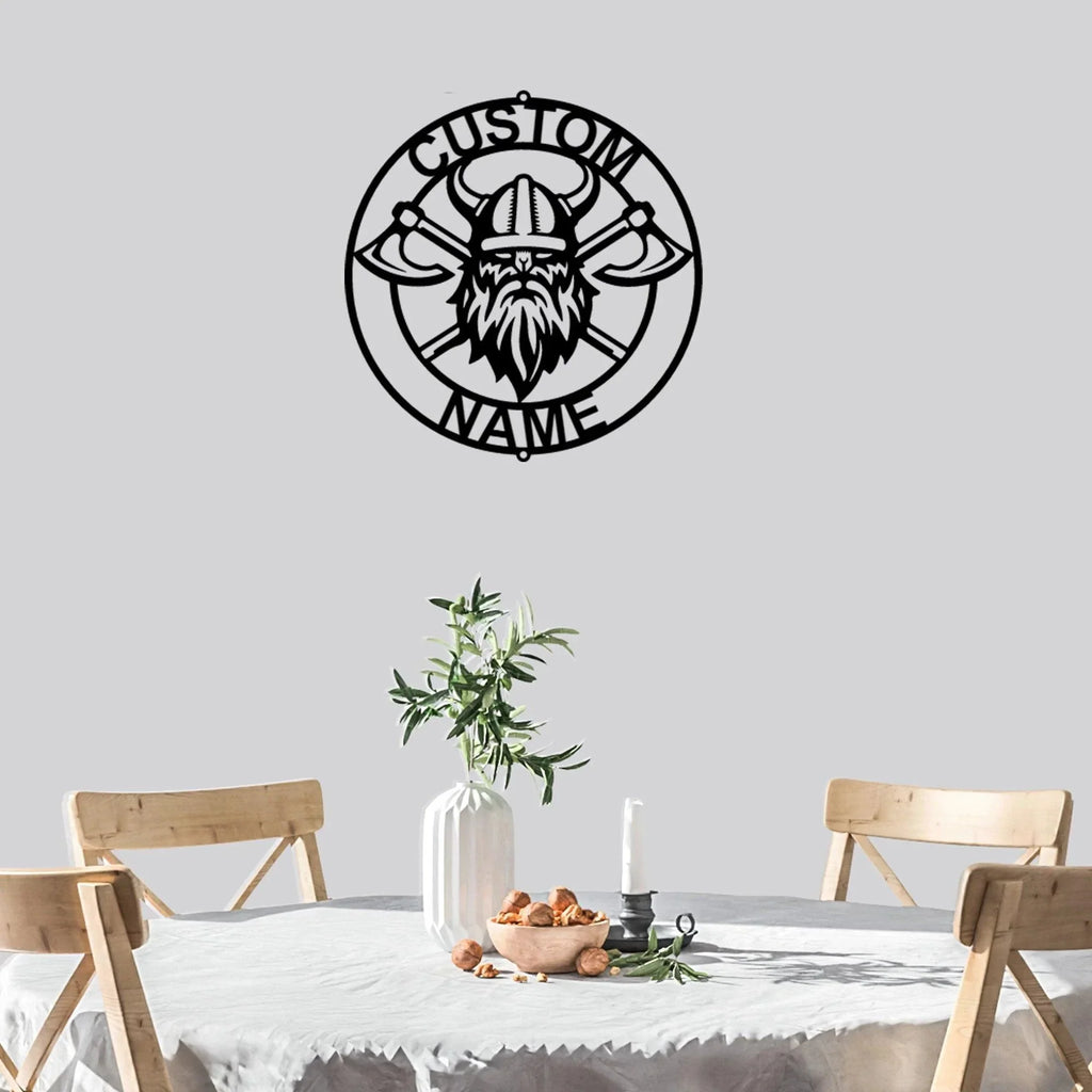 Viking Battle Axe Ring Monogram Personalized Name Indoor Outdoor Steel Wall Sign Metal Art