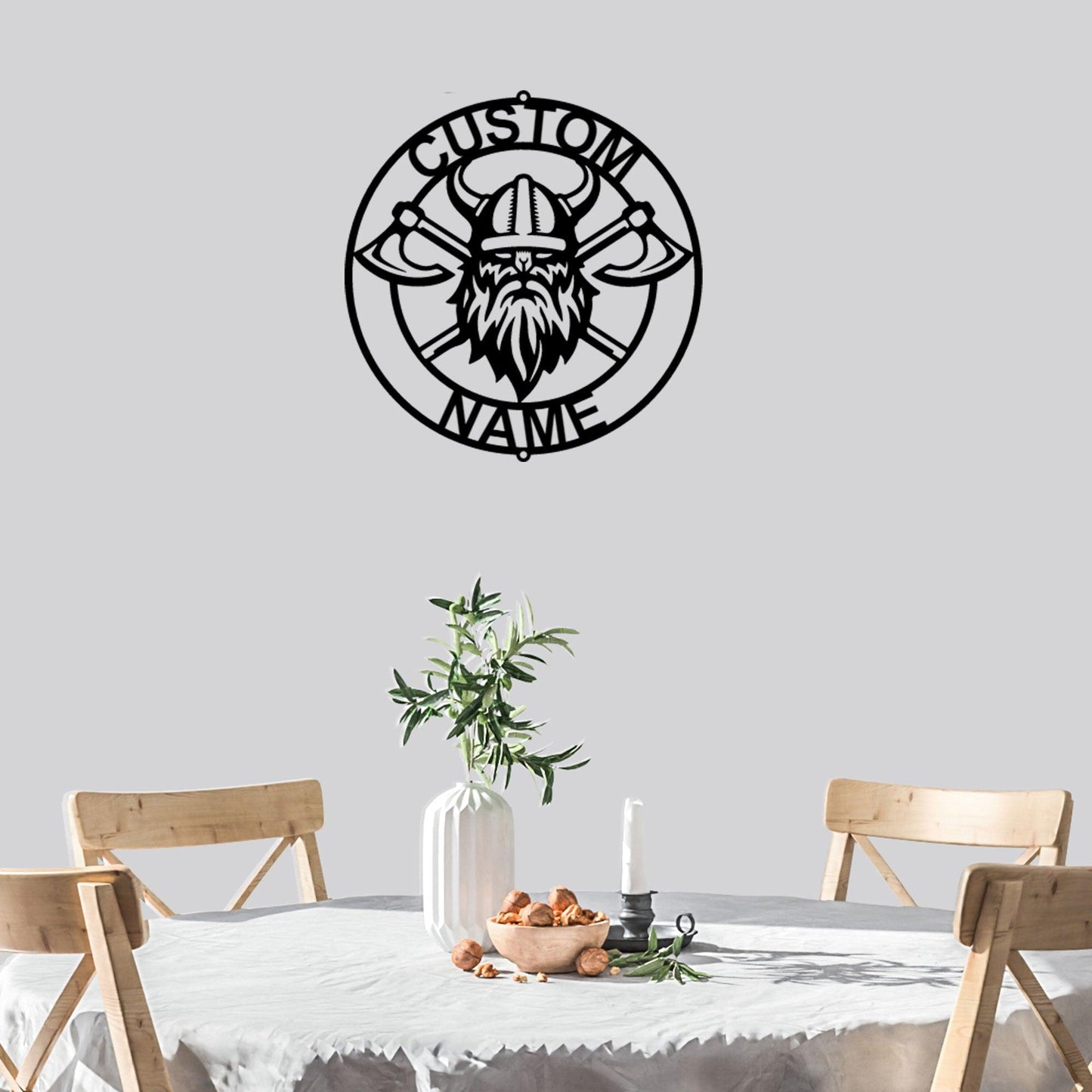 Viking Battle Axe Ring Monogram Personalized Name Indoor Outdoor Steel Wall Sign Metal Art - Mallard Moon Gift Shop