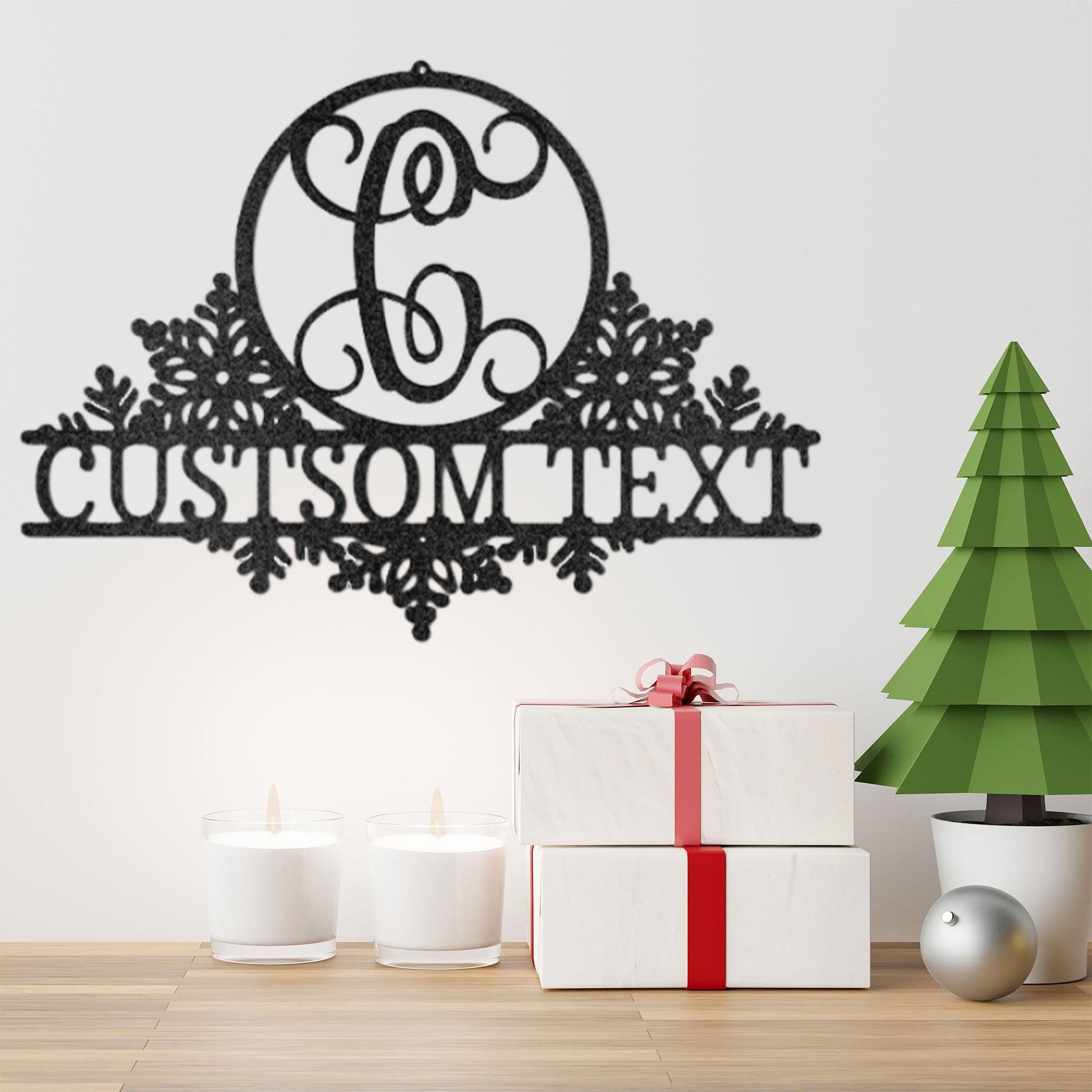 Snowfall Initial Custom Family Name Indoor Outdoor Steel Wall Sign - Mallard Moon Gift Shop