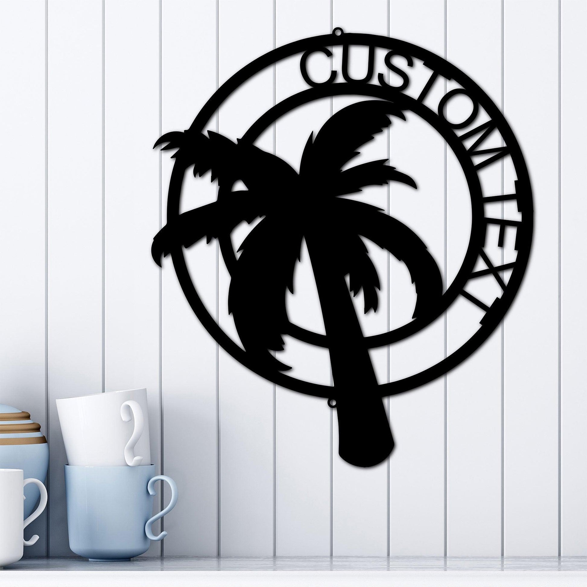Palm Tree Custom Name Indoor Outdoor Metal Art Wall Sign - Mallard Moon Gift Shop