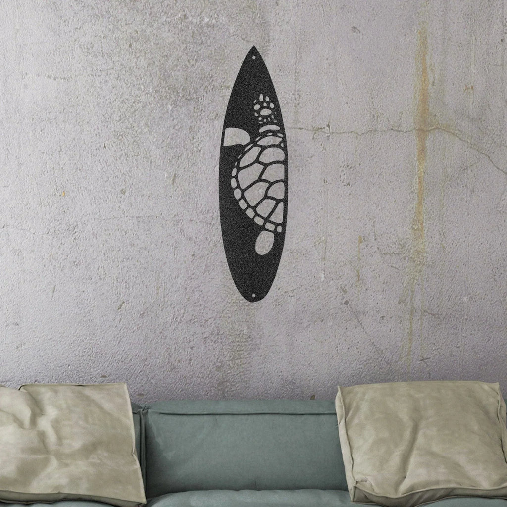 Surfboard Sea Turtle Indoor Outdoor Steel Wall Sign