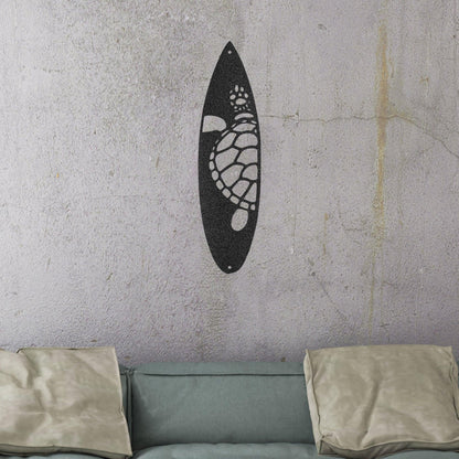 Surfboard Sea Turtle Indoor Outdoor Steel Wall Sign - Mallard Moon Gift Shop