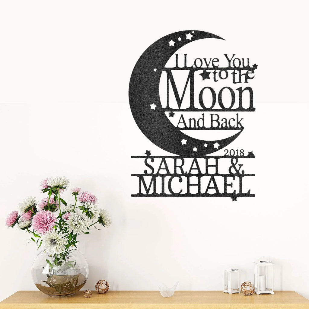 I Love You to the Moon and Back Personalized Metal Wall Art Sign