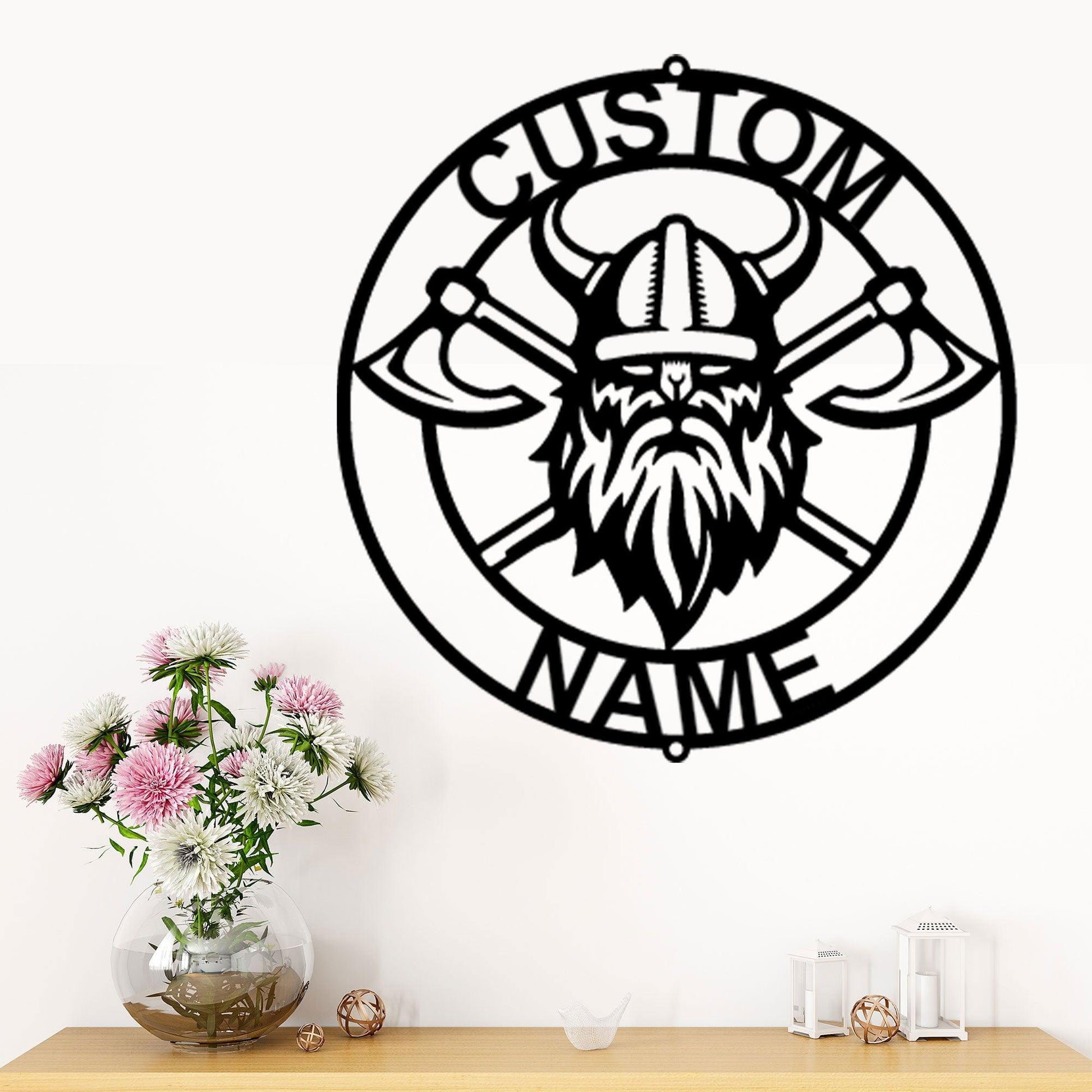 Viking Battle Axe Ring Monogram Personalized Name Indoor Outdoor Steel Wall Sign Metal Art - Mallard Moon Gift Shop