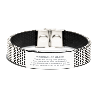 Warehouse Clerk Silver Shark Mesh Stainless Steel Engraved Bracelet - Thanks for being who you are - Birthday Christmas Jewelry Gifts Coworkers Colleague Boss - Mallard Moon Gift Shop
