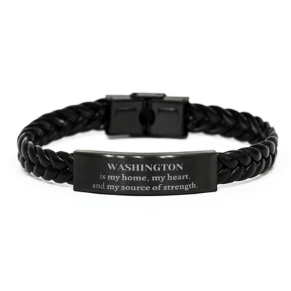 Washington is my home Gifts, Lovely Washington Birthday Christmas Braided Leather Bracelet For People from Washington, Men, Women, Friends - Mallard Moon Gift Shop