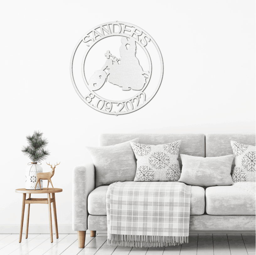 Motorcycle Couple Kissing Custom Metal Art Wall Sign - Mallard Moon Gift Shop