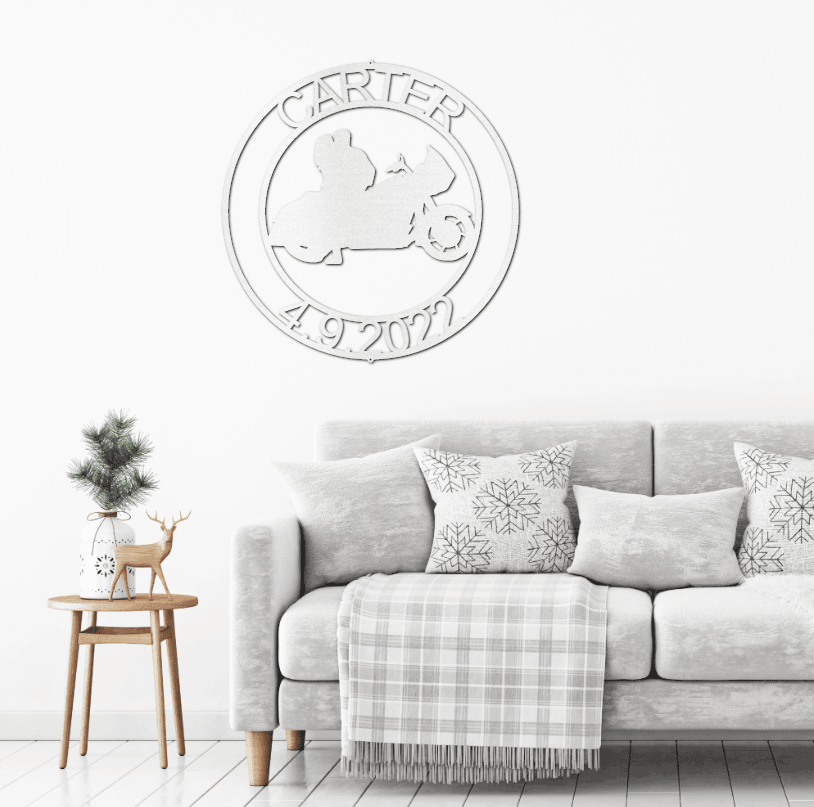 Motorcycle Couple Lovers Custom Metal Art Wall Sign - Mallard Moon Gift Shop