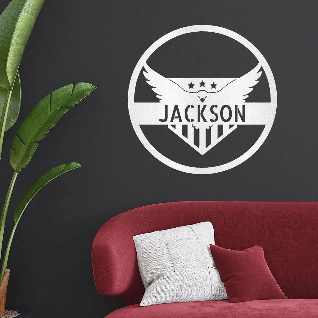 Patriotic Eagle Monogram Personalized Indoor Outdoor Steel Wall Sign Art