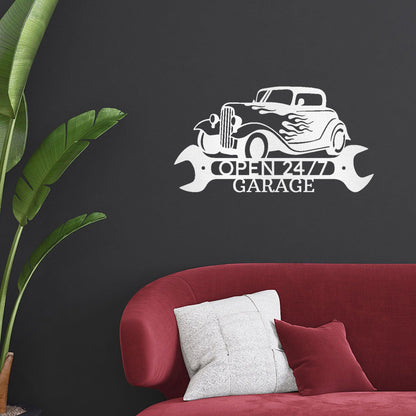 Hot Rod Shop Monogram Personalized Indoor Outdoor Steel Wall Sign Metal Art - Mallard Moon Gift Shop