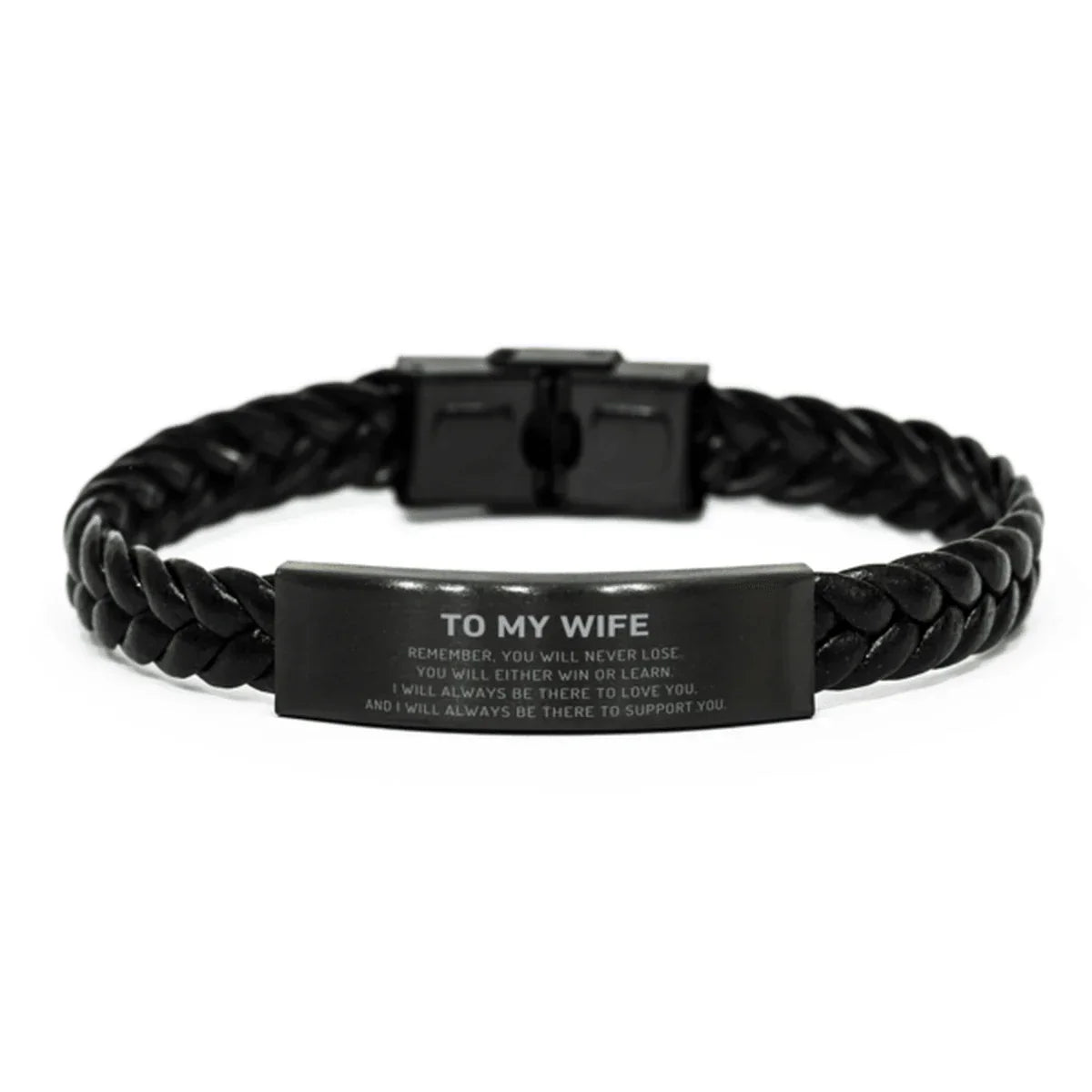 Wife Gifts, To My Wife Remember, you will never lose. You will either WIN or LEARN, Keepsake Braided Leather Bracelet For Wife Engraved, Birthday Christmas Gifts Ideas For Wife X-mas Gifts