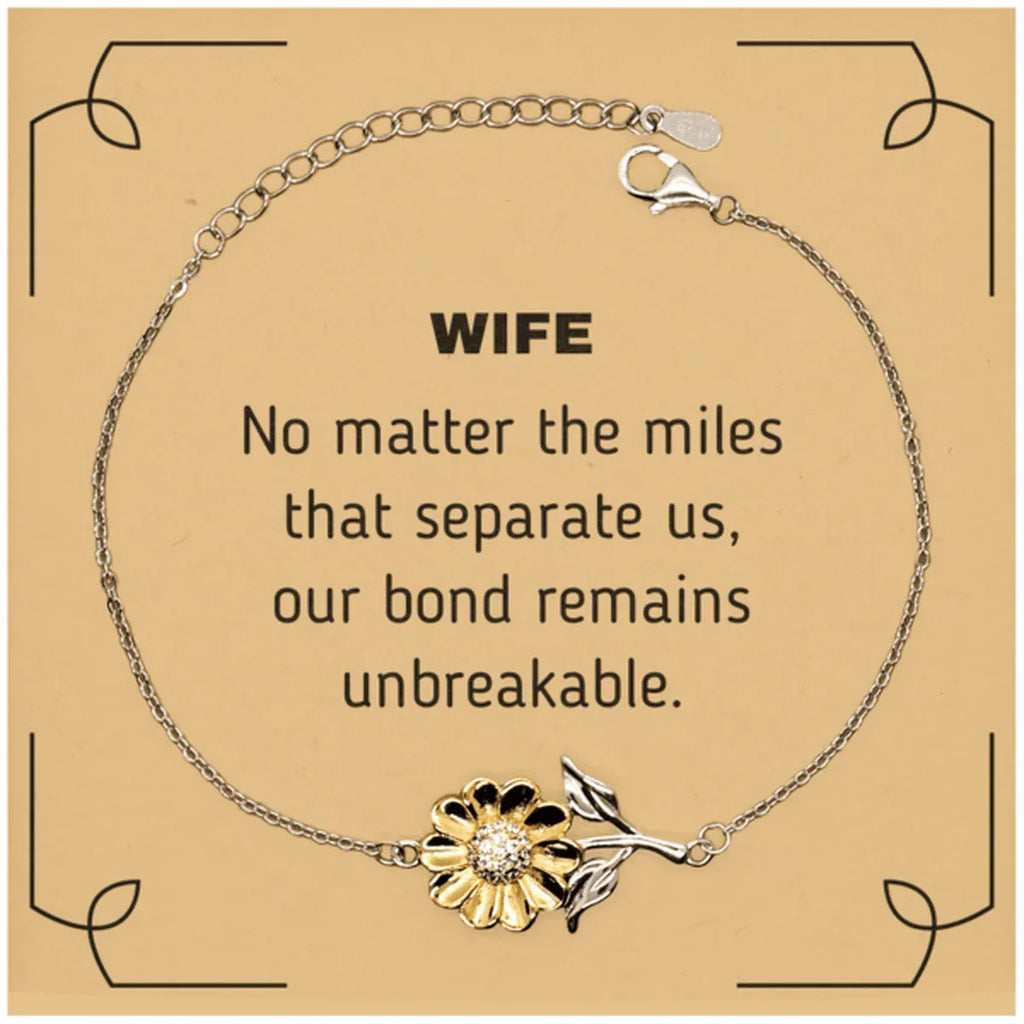 Wife Long Distance Relationship Gifts, No matter the miles that separate us, Cute Love Sunflower Bracelet For Wife, Birthday Christmas Unique Gifts For Wife