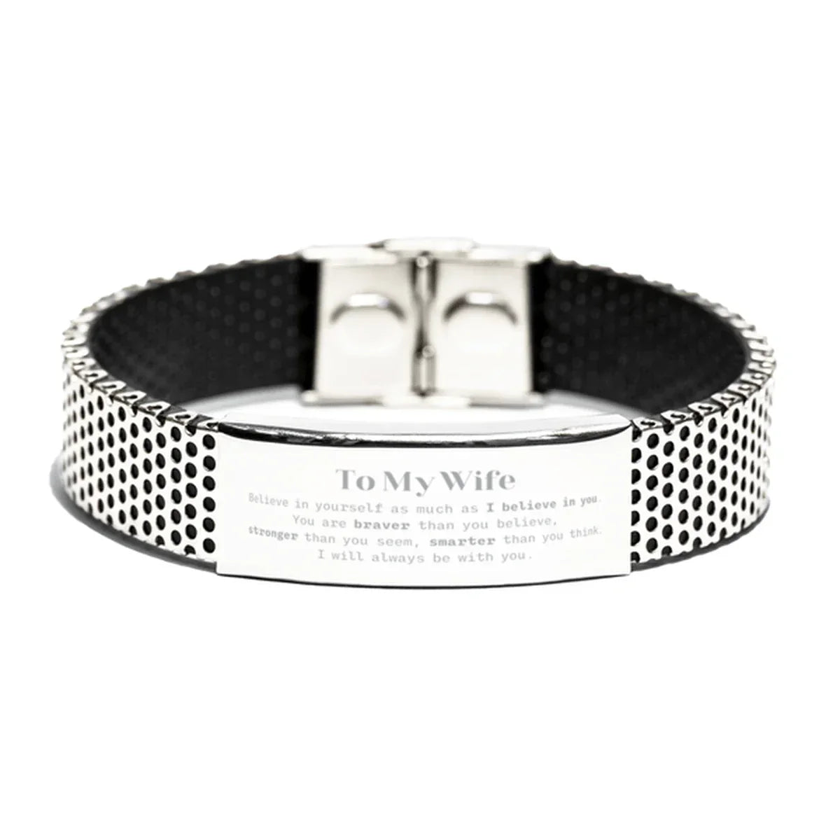Wife Stainless Steel Bracelet Gifts, To My Wife You are braver than you believe, stronger than you seem, Inspirational Gifts For Wife Engraved, Birthday, Christmas Gifts For Wife Men Women
