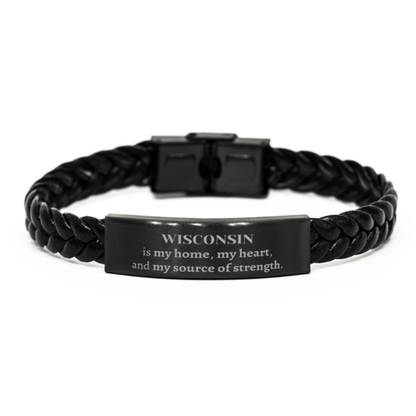 Wisconsin is my home Gifts, Lovely Wisconsin Birthday Christmas Braided Leather Bracelet For People from Wisconsin, Men, Women, Friends - Mallard Moon Gift Shop