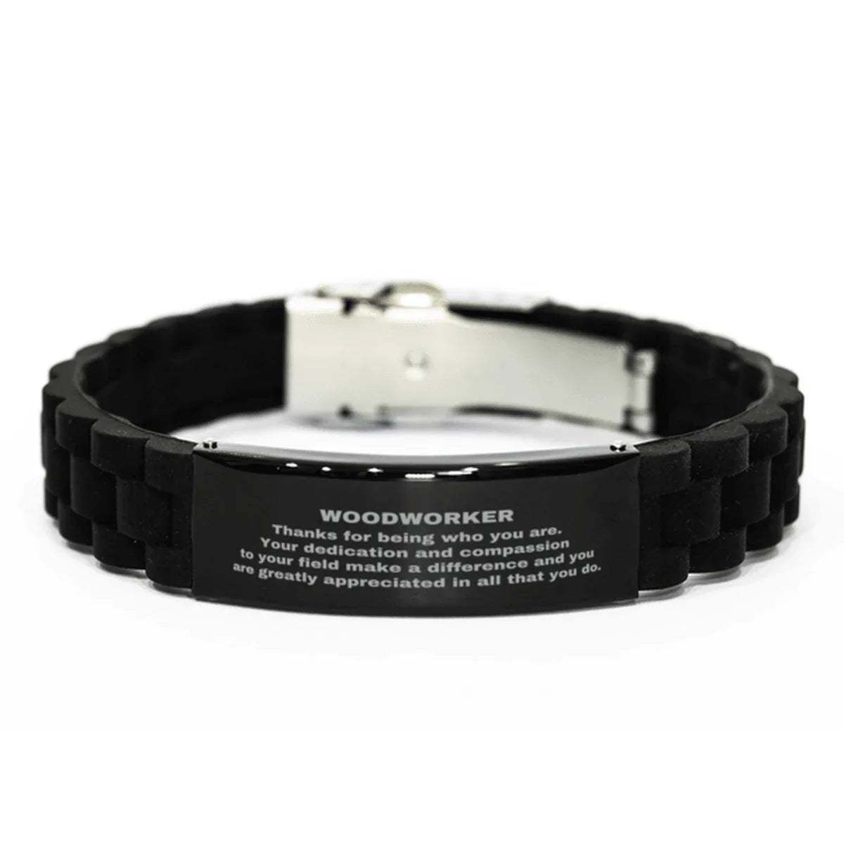 Woodworker Black Glidelock Clasp Engraved Bracelet - Thanks for being who you are - Birthday Christmas Jewelry Gifts Coworkers Colleague Boss