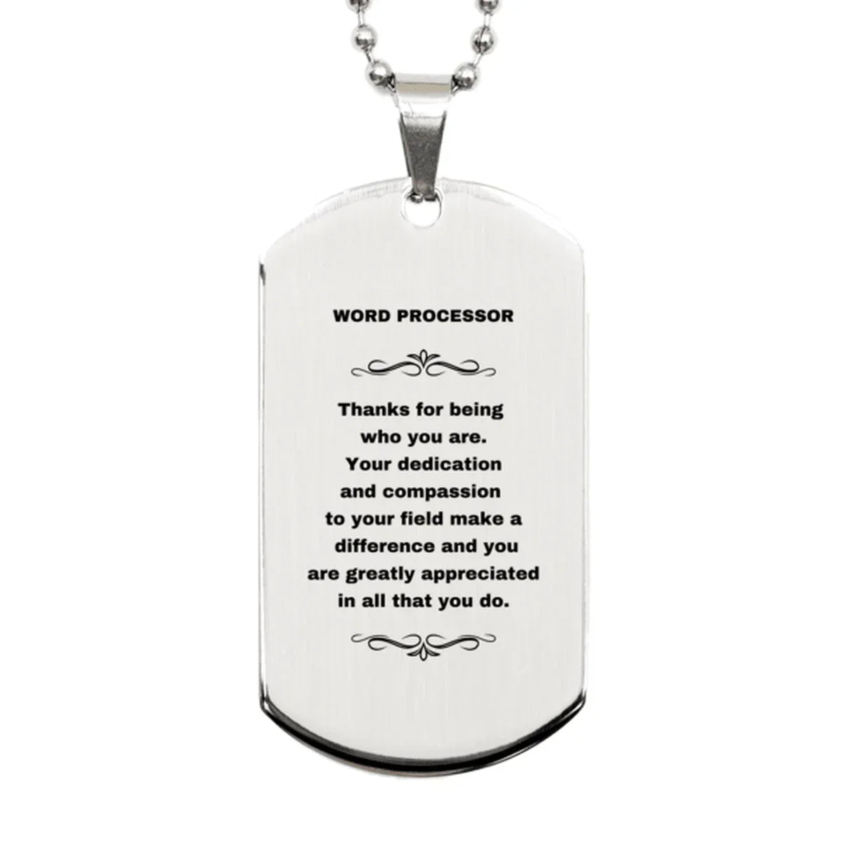 Word Processor Silver Engraved Dog Tag Necklace - Thanks for being who you are - Birthday Christmas Jewelry Gifts Coworkers Colleague Boss