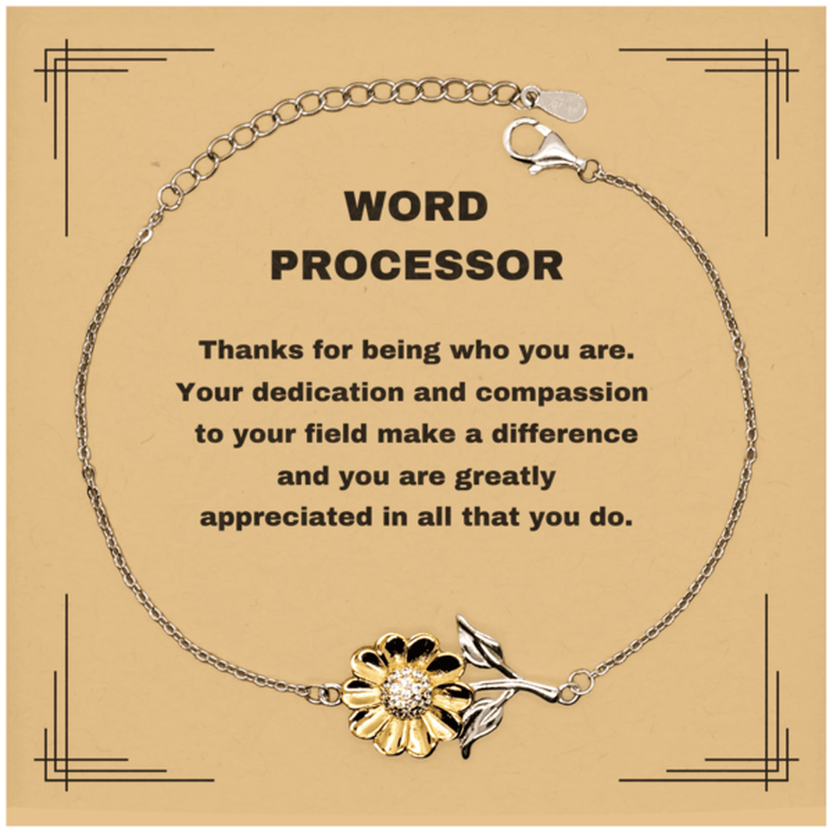 Word ProcessorSunflower Bracelet - Thanks for being who you are - Birthday Christmas Jewelry Gifts Coworkers Colleague Boss - Mallard Moon Gift Shop