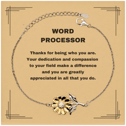 Word ProcessorSunflower Bracelet - Thanks for being who you are - Birthday Christmas Jewelry Gifts Coworkers Colleague Boss - Mallard Moon Gift Shop