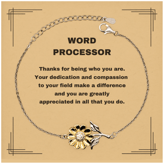 Word ProcessorSunflower Bracelet - Thanks for being who you are - Birthday Christmas Jewelry Gifts Coworkers Colleague Boss - Mallard Moon Gift Shop
