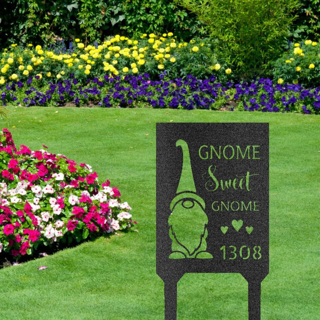 Gnome Sweet Home Custom Address Garden Lawn Steel Stake